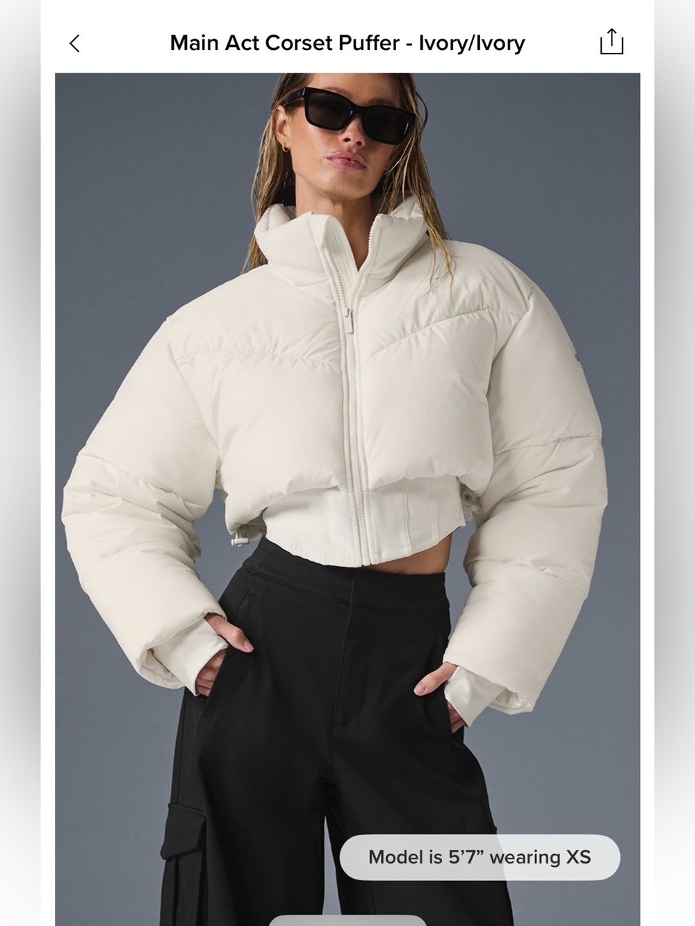 ALO Yoga Ivory Cropped Corset Puffer Jacket